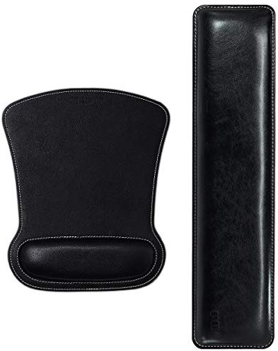 Cacoy Ergonomische PU-Ledertastatur Handgelenkstütze und Mauspad Handgelenkstütze Set Speicher Formgefüllte und Rutschfeste Basis Einfache Handgelenksauflage für Bürocomputer Laptop (Schwarz)