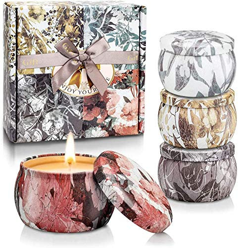 Duftkerze Set, Duftkerzen Geschenkset, Natürliches Sojawachs Kerzen Set (4 Pack) Lavendel Vanille Aroma Kerzen für Bad und Yoga, Geschenksets für Frauen, Valentinstag, Geburtstag, Muttertag