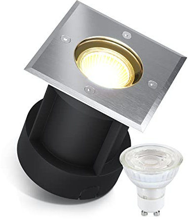 lambado® LED Bodeneinbaustrahler für Aussen IP67 - Wasserdicht & Befahrbar inkl. 5W GU10 Strahler warmweiss dimmbar - Quadratischer Bodenstrahler/Bodenleuchte aus Edelstahl für Garten & Terrasse