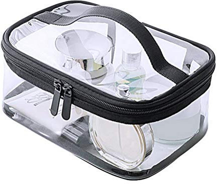 kuou Clear Make up Bag, Gift Cosmetic Bag Portable Waterproof PVC Travel Bag Brushes Organizer for Men and Women Travel Business Bathroom(Black)