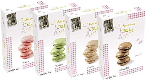 Juego de 4 macarrones de Paulina, fresa, pistacho, vainilla, chocolate (4x72g)