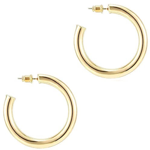 PAVOI 14K Gold Hoop Earrings For Women 40mm | Thick Infinity Gold Hoops Earrings | Yellow Gold Plated Loop Earrings For Women | Lightweight Hoop Earrings Set