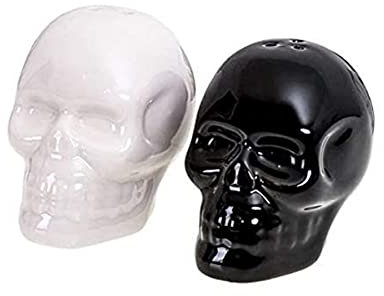 Horror-Shop Schwarz-Weiß Totenkopf Salz und Pfefferstreuer