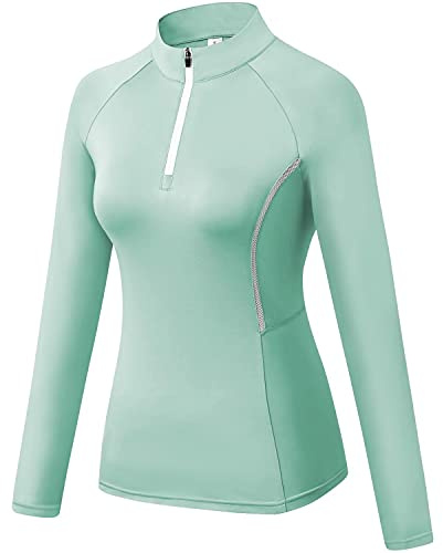 Sillictor 1/4 Half Zip Running Top Women Long Sleeve T Shirts Thermal Ski Base Layer Womens Sports Tops Gym Hiking Cycling Climbing Base Layers Breathable High-Wicking Durable Soft Green 92506 2XL