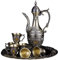 Türkisches Vintage-Kaffeekanne und Tassen-Set, Teeservice-Set mit Teekanne, Teetablett und Metalltassen für Weinschrank, Hochzeitsdekoration (Bronze mit gelbem Kristall)