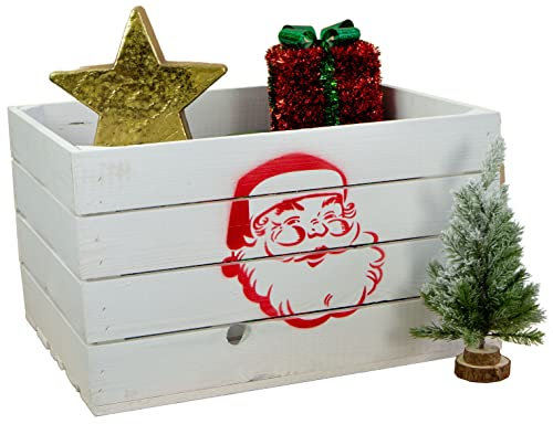 Kistenkolli Altes Land Adventskiste/Weihnachtskiste mit Schriftzug Obstkiste Weinkiste Dekokiste Geschenkekiste Weihnachtsdeko Adventskalender 50 x 40 x 29cm (Weiss mit rotem Weihnachtsmann)