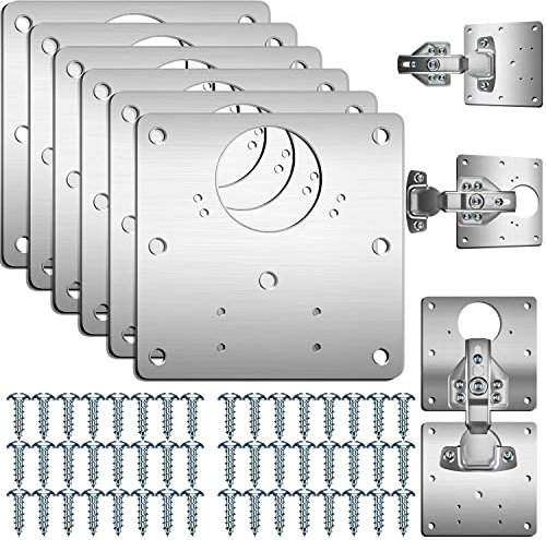 Hinge Repair Plate,6PCS Cabinet Hinge Repair Plates with Customized Screws,Stainless Steel Kitchen Cupboard Door Fixing Joining Mending Brackets with Holes