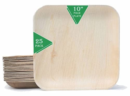 Eco Craft Stix 10 inch Square Palm Leaf Plates. Eco Friendly Dinnerware. Pack of 25 Plates. Eco-Friendly and Compostable Palm Plates. Sturdy and Durable