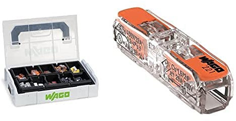 WAGO Original-Set, L-Boxx Mini, Verbindungsklemmen mit Hebel, Dosenklemmen, 887-950 (146 Teile) & WAGO Klemme, 2-Leiter, 4 mm², Durchgangsverbinder mit Hebel, Transparent, 221-2411 (60 Stück)