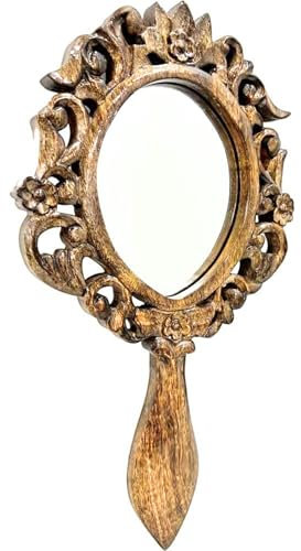 Holz-Vintage-Handspiegel, rustikal, oval, Vintage-Holzspiegel mit Griff, für Frauen, Make-up-Organizer, tragbarer Reisespiegel, Badezimmerzubehör, Gesicht, dekorative Tischplatte, 38.1x20.3 cm