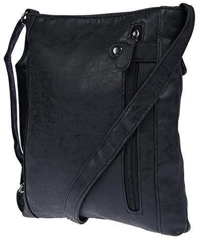 Christian Wippermann Große leichte Damen Tasche Schultertasche Umhängetasche Crossover Bag Leder Optik Handtasche schwarz
