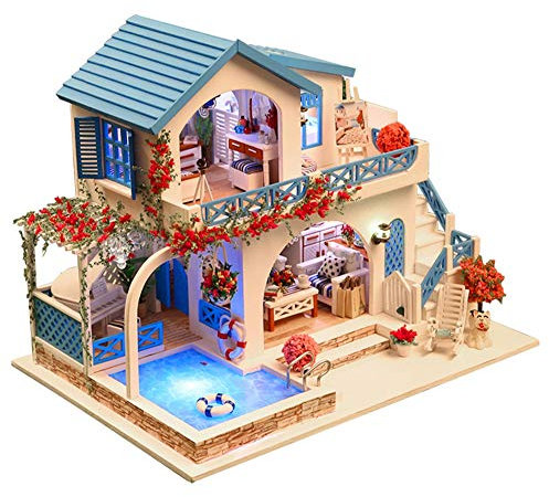 Tomotato Maison de Poupée en Bois Miniature, Assemblage en Bois Bricolage Maison de Poupée Artisanat Maison Enfants Jouets éducatifs Cadeau d'anniversaire