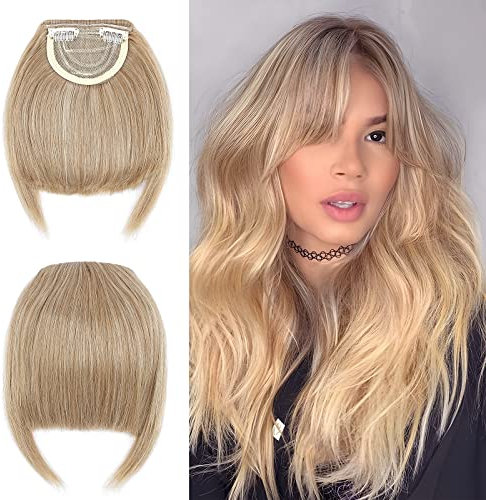 Elailite Pony Haarteil Echthaar Clip in Bangs One Piece Extensions Fringe natürlich Verlängerung 2 Clips # Helles Aschbraun/Hellblond