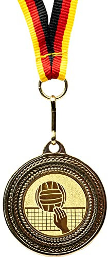 Pokal-Fabrik - Volleyball-Medaillen 10er Set Metall - Volleyballmedaille golden zum Umhängen für Siegerehrungen - Medaillen Kinder mit Deutschlandband & Emblem für Vereine & Turniere