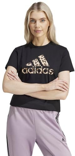 adidas Damen Animal Print Graphic Tee T-Shirt, Black, S