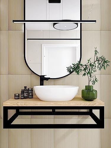 FERRO modern design Waschtischplatte Holz für Aufsatzwaschbecken 95 x 45 x 22 cm - Waschtisch Halterung Massivholz - Waschbecken Konsole Brett - Eschenholz mit Farblosem Lack Geschützt