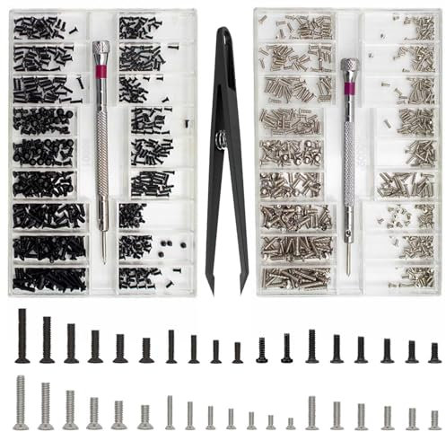 1000 Pièces Kit de Vis de Réparation Minuscule Micro, 18 types M1.2 M1.4 M2 Micro Vis de Réparation, Kit d'Assortiment de Petites Vis avec Tournevis, petites vis, mini vis à métaux, Argent et noir