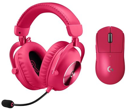 Logitech G PRO X SUPERLIGHT 2 LIGHTSPEED Mouse gaming wireless, caricatore USB-C, cuffia con microfono gaming wireless per PC e Mac + PRO X 2 LIGHTSPEED, driver in grafene da 50 mm, per PC, PS5 - Rosa