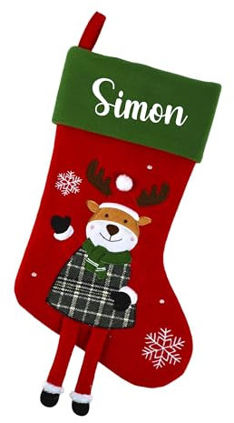 minimutz Nikolausstrumpf mit Namen Kinder - personalisierter Weihnachtsstrumpf zum Aufhängen & Befüllen - Nikolausstiefel mit hängenden Füßen 45cm