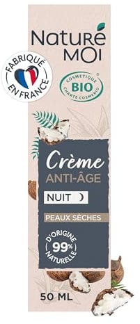 Naturé Moi - Crème hydratante visage nuit anti-âge - À l'Aloe Vera Bio, au beurre de Karité et à l'extrait de Moringa Bio - Peaux sèches - 99% d'Origine Naturelle - 50 ml - Fabriqué en France