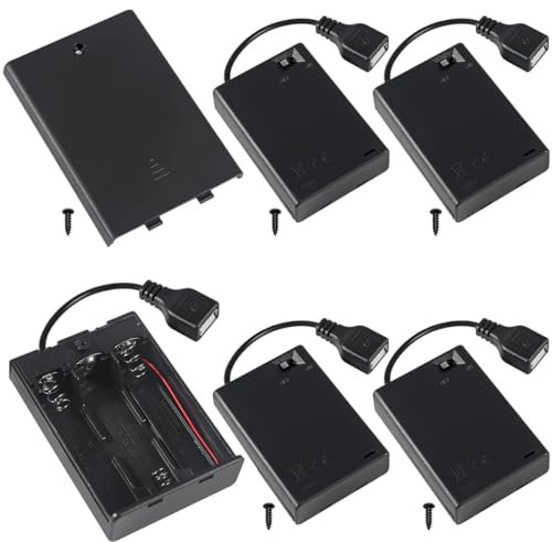 MKBKLLJY 5 Pcs 3 AA Battery Holder, USB Female Socket, 3 x 1.5V AA Battery Box Holder with Cover (Batteries are not included), ON/OFF Switch, screw,for Arduino RC LED Strip