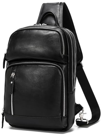 LANNSYNE - Men's Full Grain Leather Crossbody Bag for iPad 12.9 inch, Black for 12.9 iPad, Grande