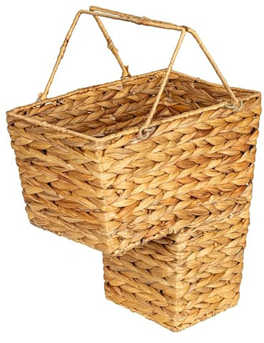 Household Essentials Rattankorb mit Griffen, handgewebte Wasserhyazinthe, sitzt auf zwei Treppen