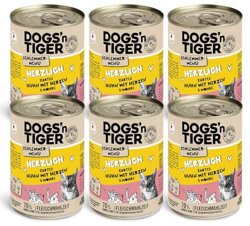 Dogs'n Tiger Herzlich Nassfutter Katze, Huhn & Kürbis, 6X 400g | Katzenfutter nass, Alleinfutter, hoher Fleischanteil, getreidefrei, ohne Zuckerzusatz, ohne Konservierungsstoffe