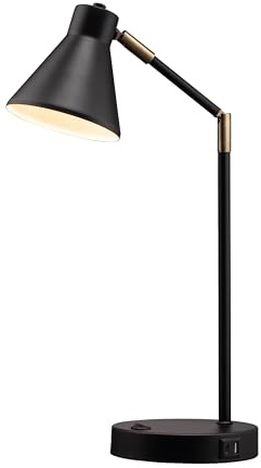O'Bright Astrum - LED Desk Lamp with Dual USB Charging Ports, 100% Metal, 270 Degree Swivel Arms, Soft White Light (3000K), Bedside & Home Office Table Lamp, ETL Listed, Black