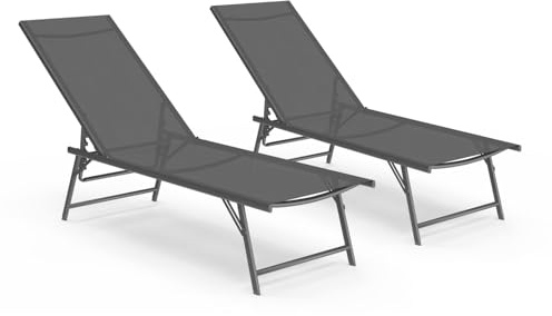IDMarket - Satz von 2 verstellbaren Gartenliegen Kailua aus anthrazitgrauem Stahl und grauem Stoff