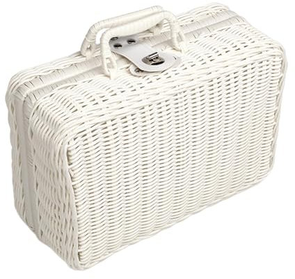Sharplace Valise rétro en Osier PP, boîte de Rangement de Panier de Pique-Nique en Osier, Poubelle à Accessoires, Sac à Main Vintage en rotin pour la Maison, Le, Blanc, XL