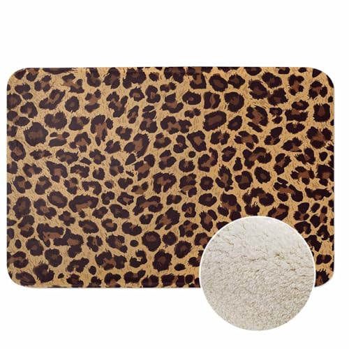 Badematte mit Leopardenmuster, Tierhaut, Geparden-Druck, Mikrofaser, Kunst-Kaschmir, dicker Plüsch-Badematte, rutschfest, wasserabsorbierend, Badteppich für Badewanne, Badezimmer, Boden, Badewanne,