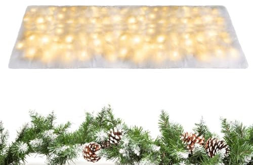 Générique Rouleau De Couverture De Neige De Noël, Couverture De Neige Artificielle À Lumière LED, 180X45cm Couverture De Fausse Neige d'hiver avec 8 Modes, Couverture De Neige De Noël