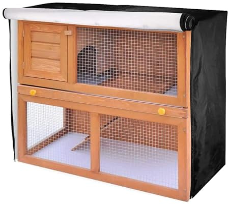 Ieron Kaninchenstall-Abdeckung, 48 Zoll, Doppelstall-Abdeckung, Winddicht, wasserdicht, Thermo-Käfig-Abdeckung, Outdoor-Hasenstall-Abdeckung für Meerschweinchenkäfig, 122 x 50 x 105, Schwarz