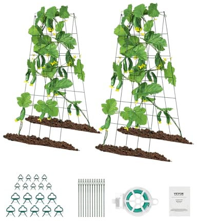 VEVOR Treillis de Concombre pour Plantes grimpantes, Treillis de Jardin Pliable en métal pour lit surélevé, avec Attaches torsadées, Support de Plantes, pour tomates, courges, légumes, 80 x 100 cm
