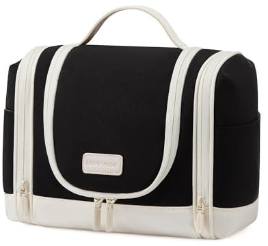 LOVEVOOK Kulturbeutel Zum Aufhängen, Kulturbeutel Damen Groß, Reise Kulturtasche Damen, Kosmetiktasche Zum Aufhängen, Set Mit 10 Fächern Für Den Täglichen Gebrauch Oder Reisen - Schwarz Beige