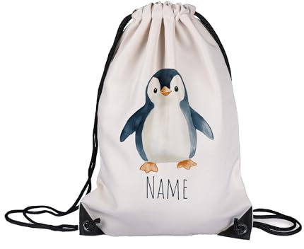 GRAZDesign Personalisierter Turnbeutel Kindergarten Tasche - Stoffbeutel mit Pinguin Design
