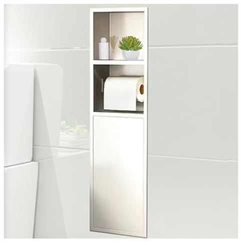 Badezimmer Nische aus Edelstahl, Wasserdichter Versteckter WC-Bürstenschrank, Wandmontiert Einbauspart Toilettenpapieraufbewahrung Alkoven Für Wohnzimmer Im Schlafzimmer,White-18x80x12.5cm