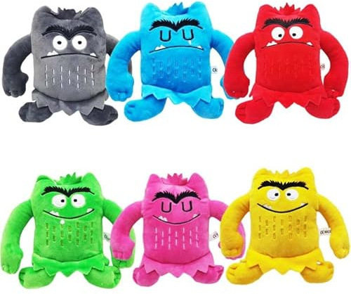 Plüschtier Monster der Emotionen – Set mit 6 Stück | Emotionale Ressourcen für Kinder ab 3 Jahren | enthält blau (trist), gelb (fröhlich) & andere | ideal für Geburtstag, festliche Deko | perfekt für