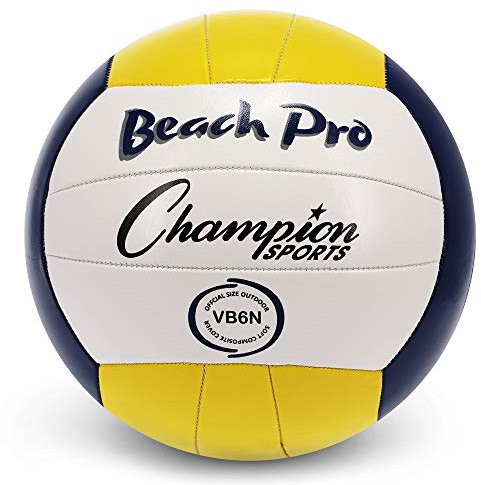 Champion Sports Outdoor Beach Volleyball, Offizielle Größe - Langlebige, Wasserabweisende Volleybälle mit Kunstlederbezug für Freizeit- und Wettkampfspiele - Premium Volleyballausrüstung - Blau/Gelb