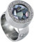 Quiges Silber Edelstahl Ring mit Zirkonia 12mm Mini Coin Halter Wechselring und Austauschbar Grauer Kieselstein Muschel Coin in Größe 20mm