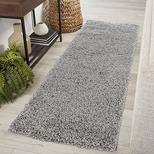 Serdim Rugs Moderner Shaggy Modern Shaggy Teppich, hoher Flor Flor lang Läufer, Soft Touch, Teppich Uni Grau; Größe: 60 x 220 cm