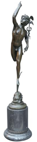 Antike Fundgrube Bronze Figur Hermes Merkur nach Giambologna auf edlem Marmorsockel | Skulptur Figur | H: 69 cm (5647)