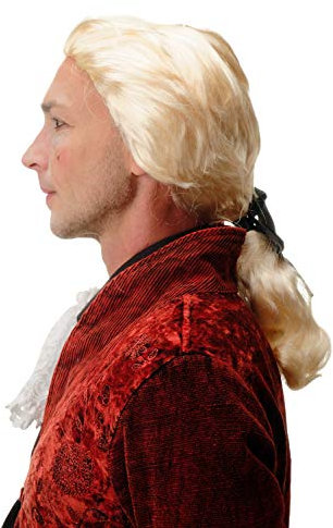 WIG ME UP - 4287-P88 Fasching Karneval Halloween Perücke blond mit Zopf: Barock Edelmann Poet GRAF Fürst Vampir Dracula