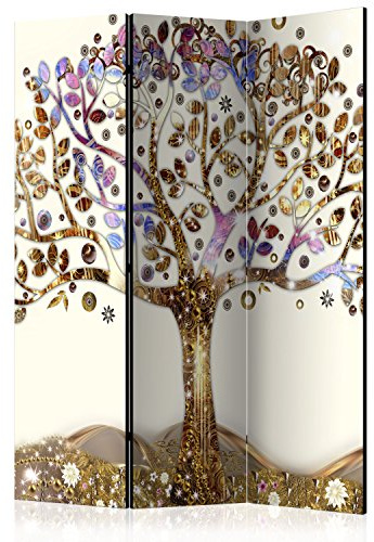 murando Raumteiler Baum Foto Paravent 135x172 cm beidseitig auf Vlies-Leinwand bedruckt Trennwand Spanische Wand Sichtschutz Raumtrenner beige gold braun l-A-0002-z-b