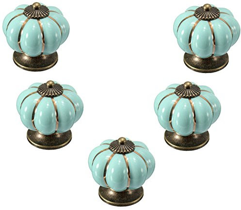 FBSHOP(TM) 5pcs Hellblau Baby Kinder Kindermöbel Schubladengriffe Dekorativ Kürbis Keramik Tür Schrank Schublade Knöpfe Möbelknöpfe Kreativ Schrank Griff ziehen Knöpfe mit Schraube