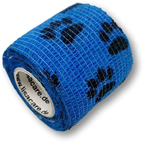 LisaCare Hund Erste Hilfe - 4 Rollen 5cm breit - Pflasterrollen für Haustiere & Pferde - wasserfest, selbsthaftend, elastisch - Riesige Farb- & Motivauswahl (Pfote Blau)