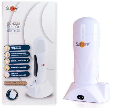 Sunzze Roll-On Wachserhitzer mit Basis für 100ml-Wachspatronen, erweiterbare Basen für mehrfach Wachsnutzung und 6-Stufenregler für Zuckerwachs-Patronen geeignet Enthaarung