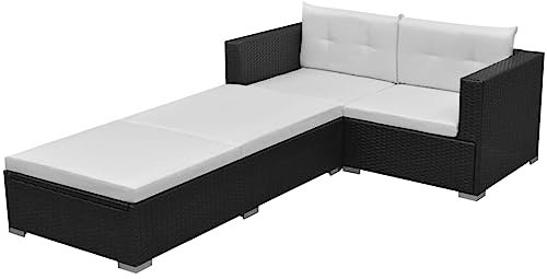 vidaXL Gartensofa 3-TLG. Poly Rattan Schwarz Gartenmöbel Sofa Gartenset Lounge