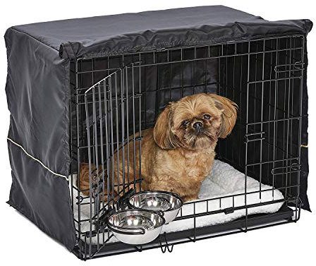 MidWest Homes for Pets iCrate 1524DD-KIT Hundebox-Set, mit ca. 61 cm langer Hundebox mit Doppeltür, Haustierbett, 2 Schüsseln und Box-Abdeckung, Trenneinsatz und patentierten Funktionen, schwarz